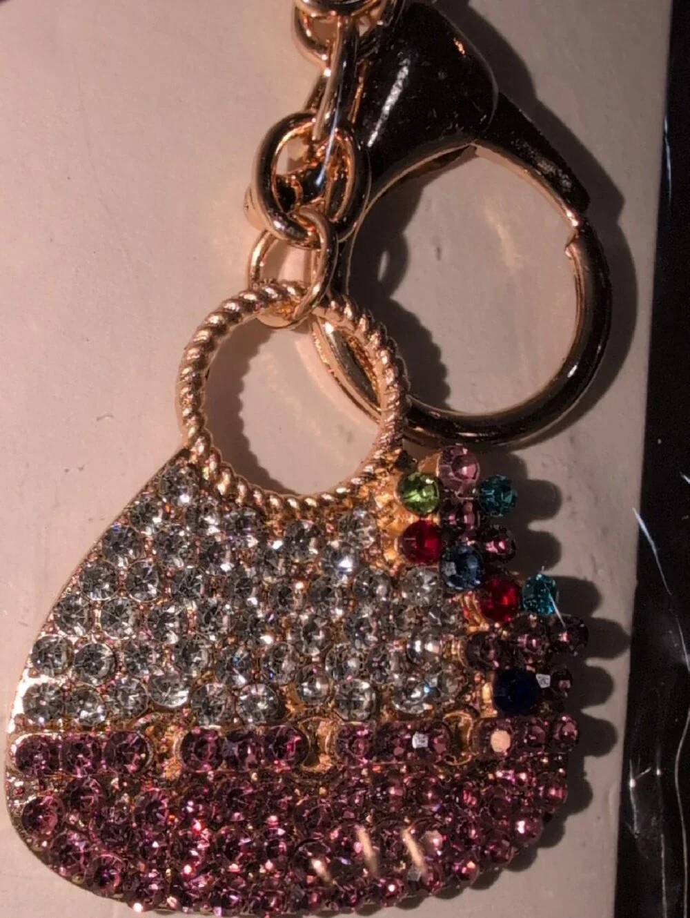 Ella Gold-Tone Crystal Purse Keychain with Pink and Multicolor Gems